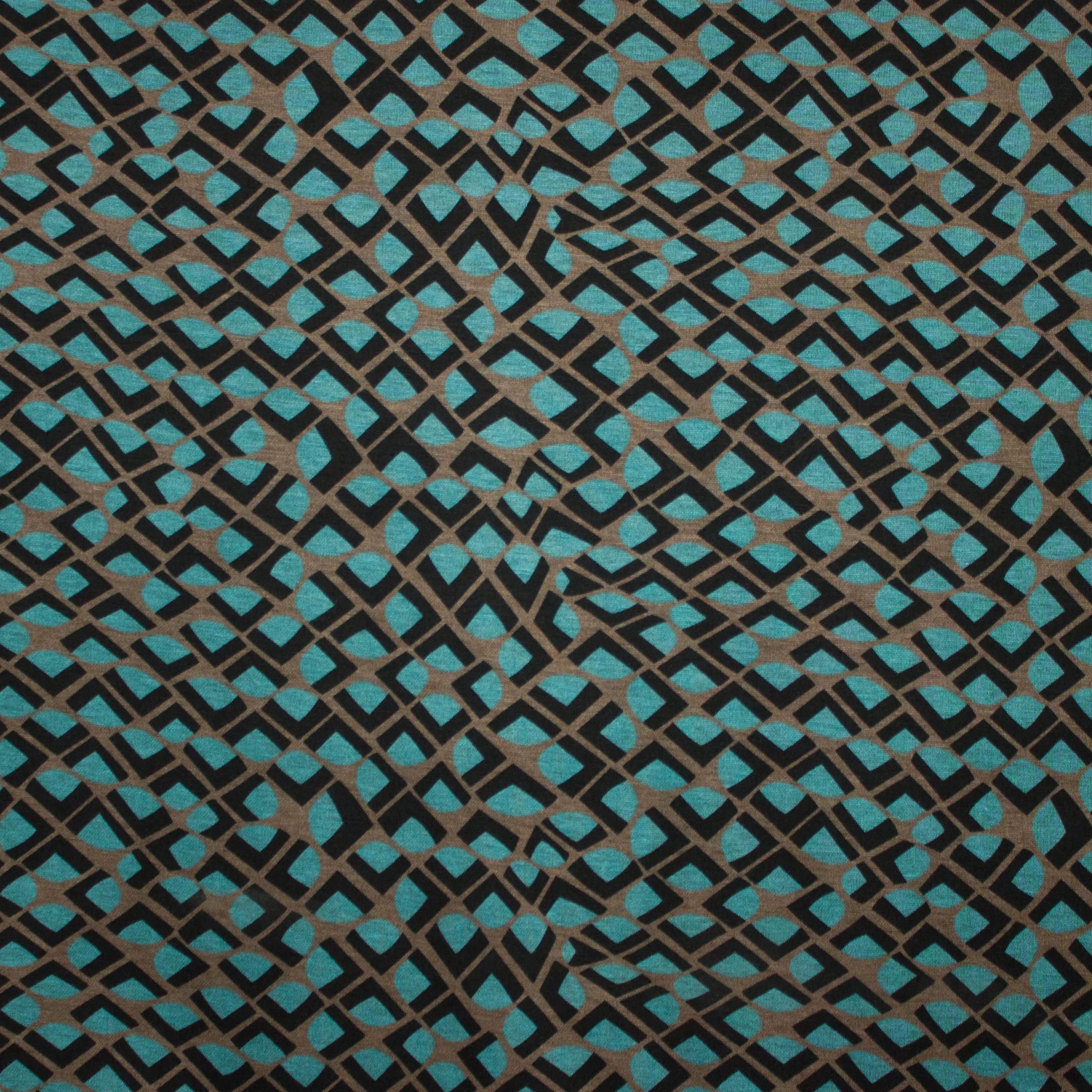 viscosemengeling bruin met blauw abstract patroon